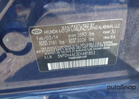 2014 Hyundai Elantra Se из США, поврежденный, VIN 5NPDH4AE3EH481853